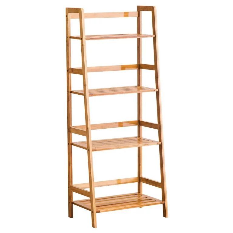 Ktaxon Bamboo 4 Shelf Bookcase, Multifunctional Ladder-Shaped Plant Flower Stand Rack Bookrack St... | Walmart (US)