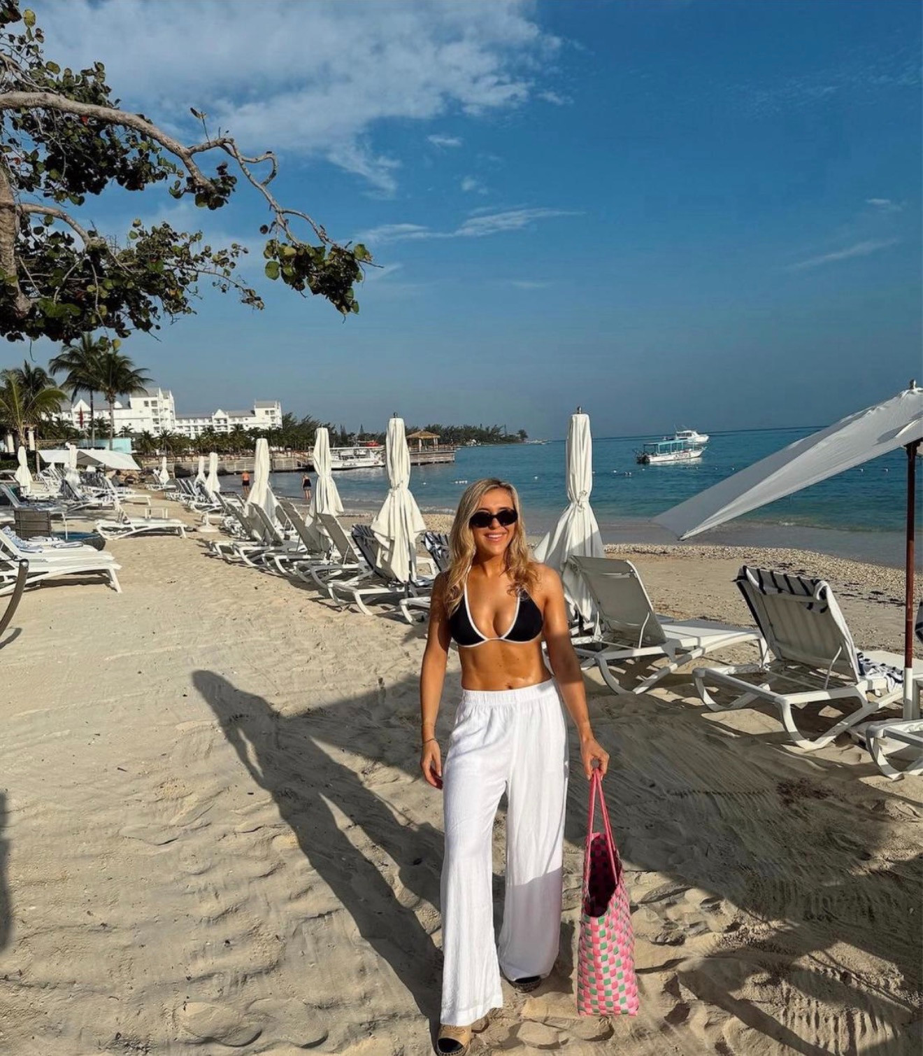 white pants - white trousers - abercrombie - holiday pants - white trousers - comfy travel pants - beach pants - beach outfits - beach style - black and white bikini - chanel espadrilles - abercrombie sale - wide leg pants  

 #LTKxAFSale #LTKstyletip #LTKswimwear