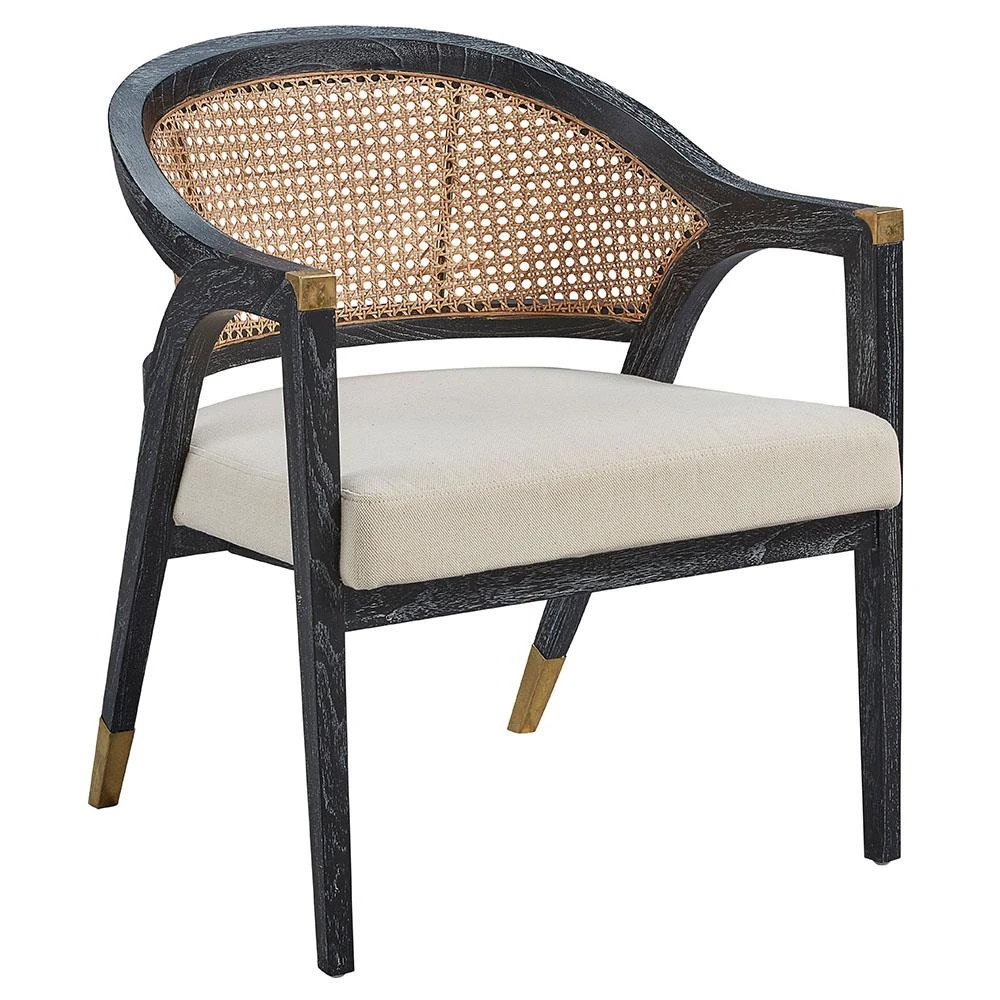 Rocky Modern Classic Cream Upholstered Black Wood Cane Lounge Chair | Kathy Kuo Home