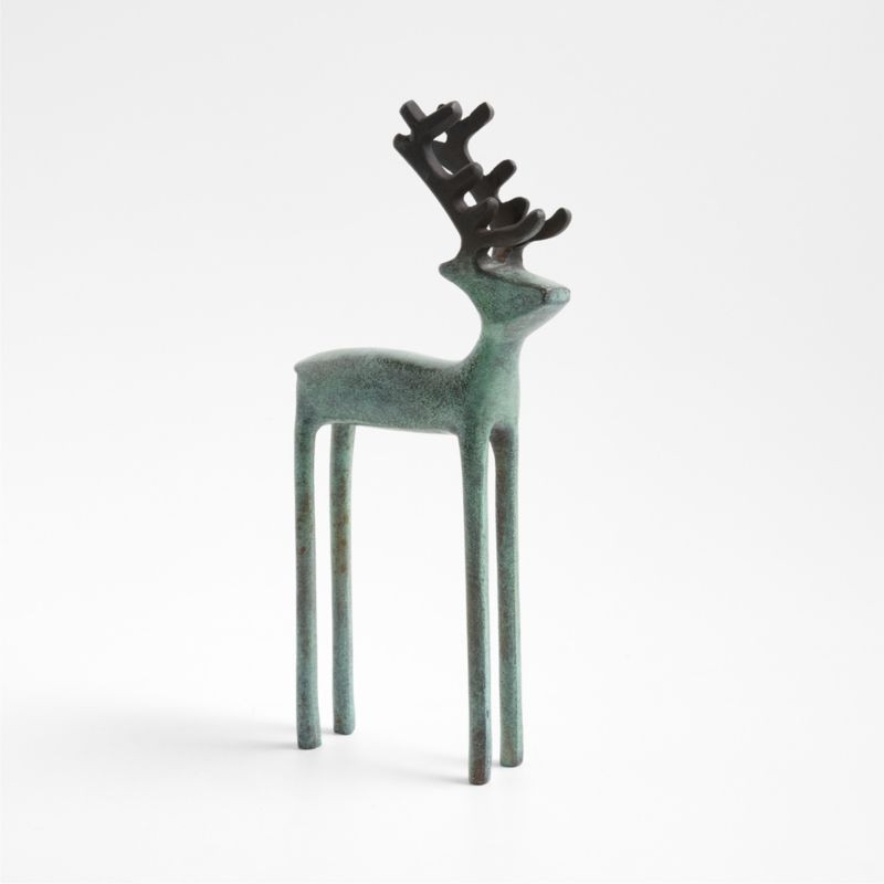 Green Verdigris Holiday Reindeer Decoration 10.5" + Reviews | Crate & Barrel | Crate & Barrel