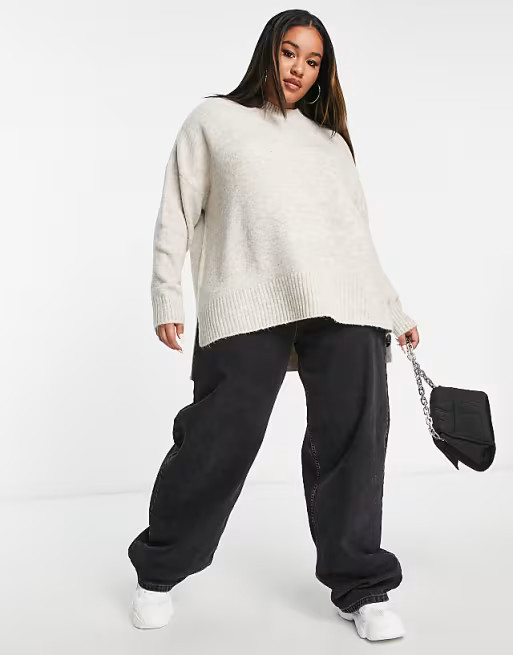 Vero Moda Curve high neck longline sweater in cream | ASOS | ASOS (Global)