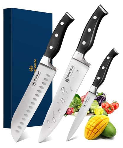Brewin Professional Kitchen Knives, 3PC Chef Knife Set Sharp Knives for Kitchen High Carbon Stainless Steel, Japanese Cooking Knife with Gift Box | Amazon (US)