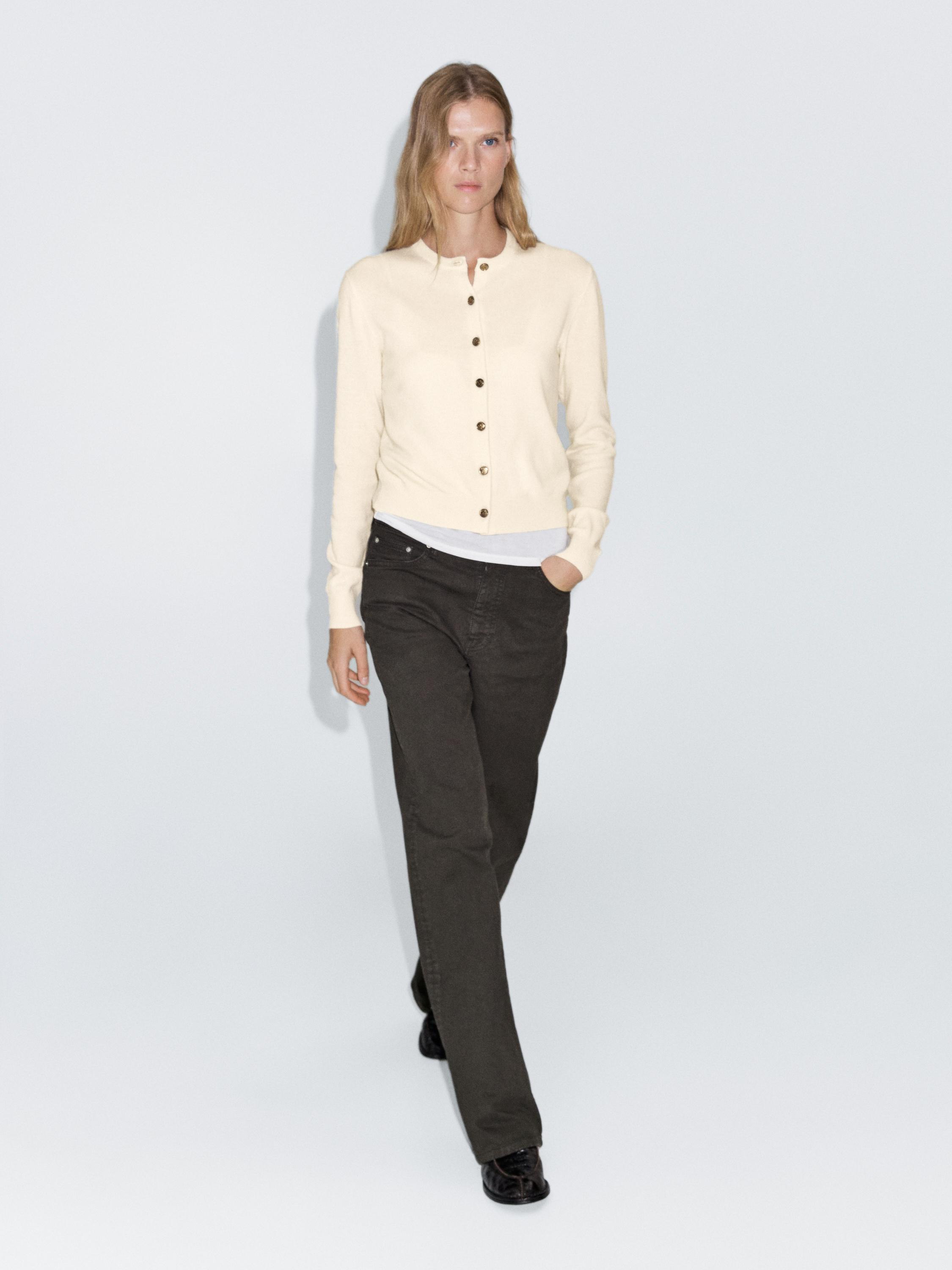 Knit 100% wool cardigan with gold buttons | Massimo Dutti UK