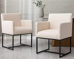 Mid Century Modern Upholstered Dining Chairs with Arms Set of 2, Linen Accent Chairs with Black F... | Amazon (US)