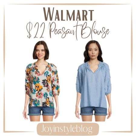 $22 Walmart The Pioneer Woman Smocked Collar Peasant Blouse with 3/4-Length Sleeves, Women's, Sizes XS-3X / work top / work outfit / work blouse / workwear 

#LTKOver40 #LTKFindsUnder50 #LTKWorkwear