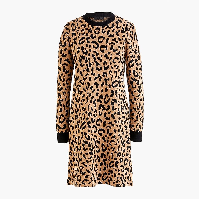 Long-sleeve mini sweater-dress in leopard | J.Crew US