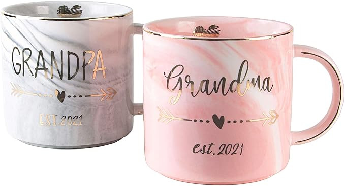 VILIGHT Grandparent Gifts Grandma and Grandpa est 2021 Mugs Set - Gift for New Grandfather and Gr... | Amazon (US)