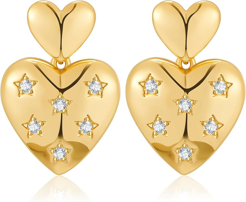 ENSKEFEN Heart Drop Earrings for Women Gold Ribbon Bow Dangle Earrings Holiday Gift | Amazon (US)