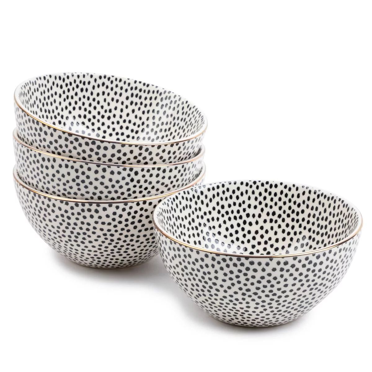 Thyme & Table Dinnerware Black & White Dot Stoneware Round Bowls, 4 Pack - Walmart.com | Walmart (US)