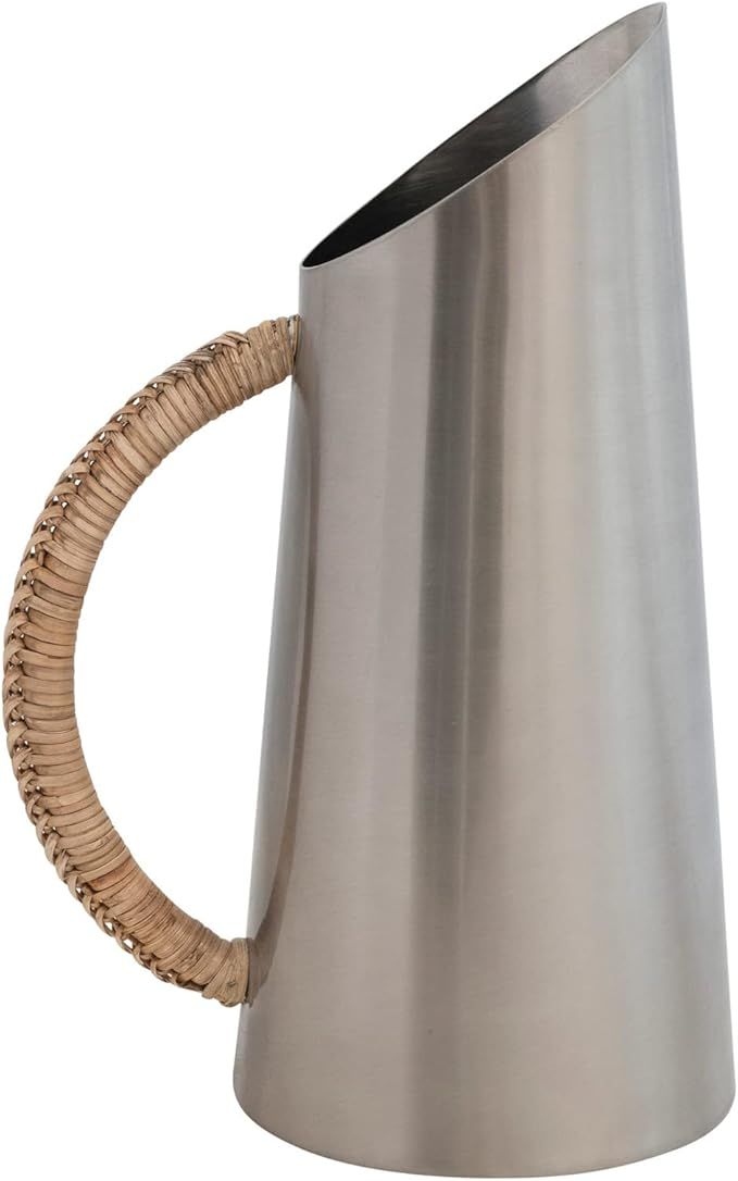Bloomingville Modern Boho Angled Stainless Steel Rattan Wrapped Handle Pitcher, Silver | Amazon (US)
