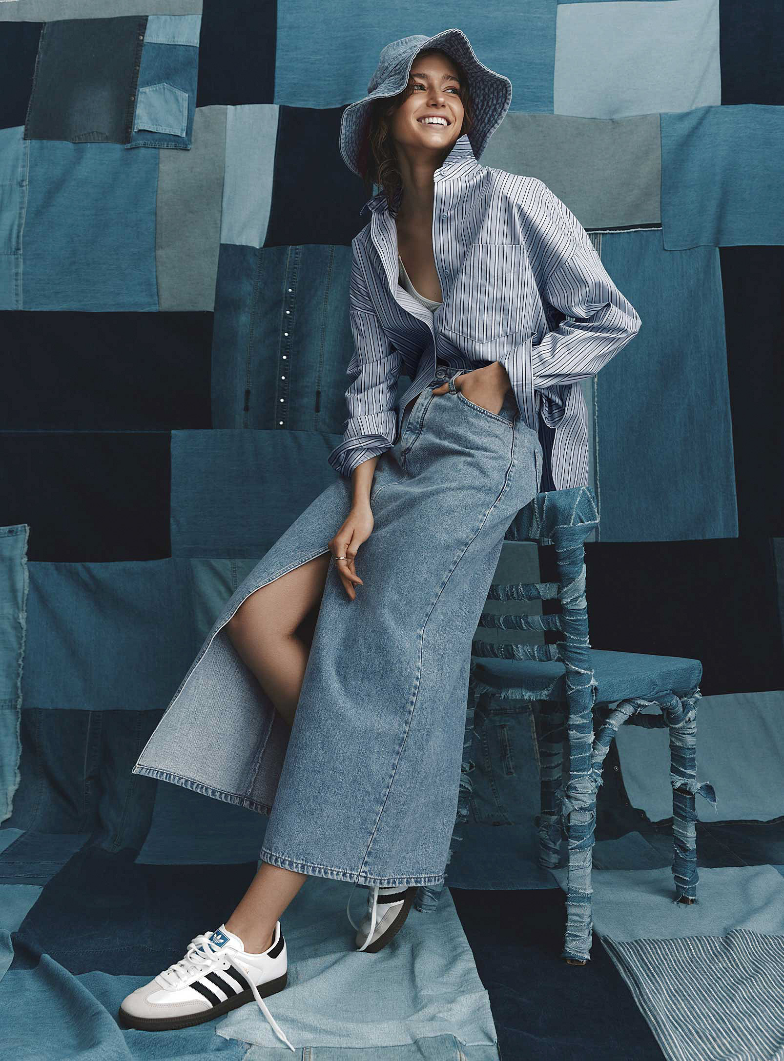 Twik - Slit denim maxi skirt (Women, Blue, MEDIUM) | Simons