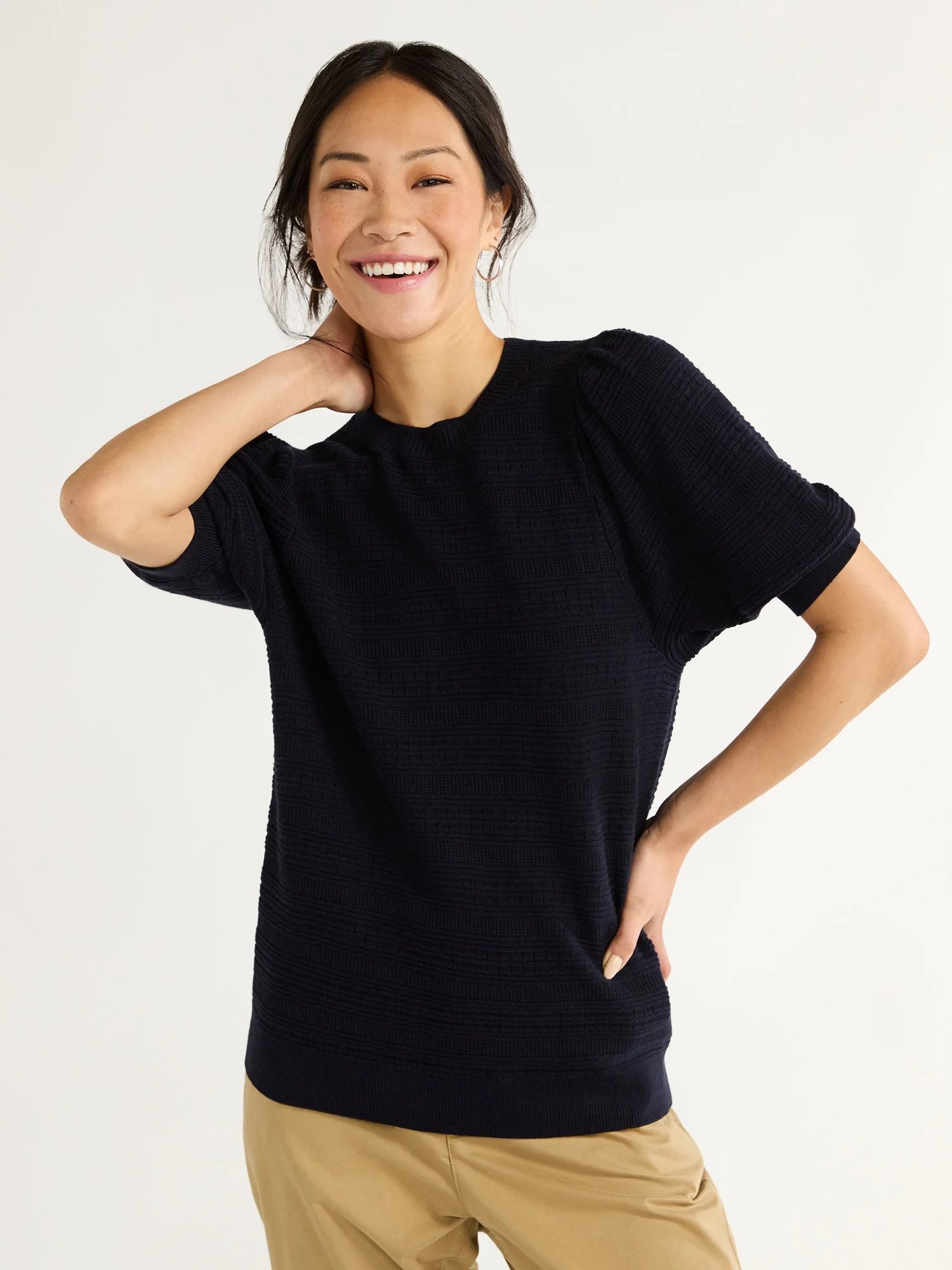 Free Assembly Women's Short Sleeve Puff Sweater Shirt, XS-XXL | Walmart (US)