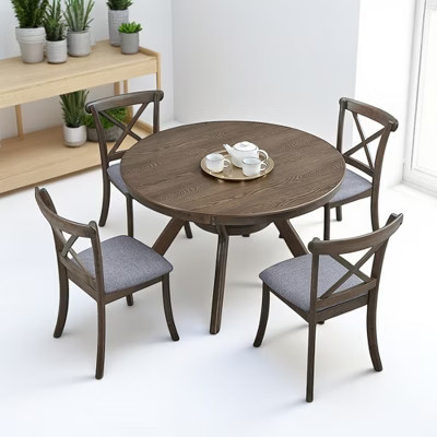Mid-Century Modern 5-Piece Round Dining Table Set, Rubber Wood Kitchen Table with 4 Upholstered Cross-Back Chairs for Small Spaces or Dining Room | Target