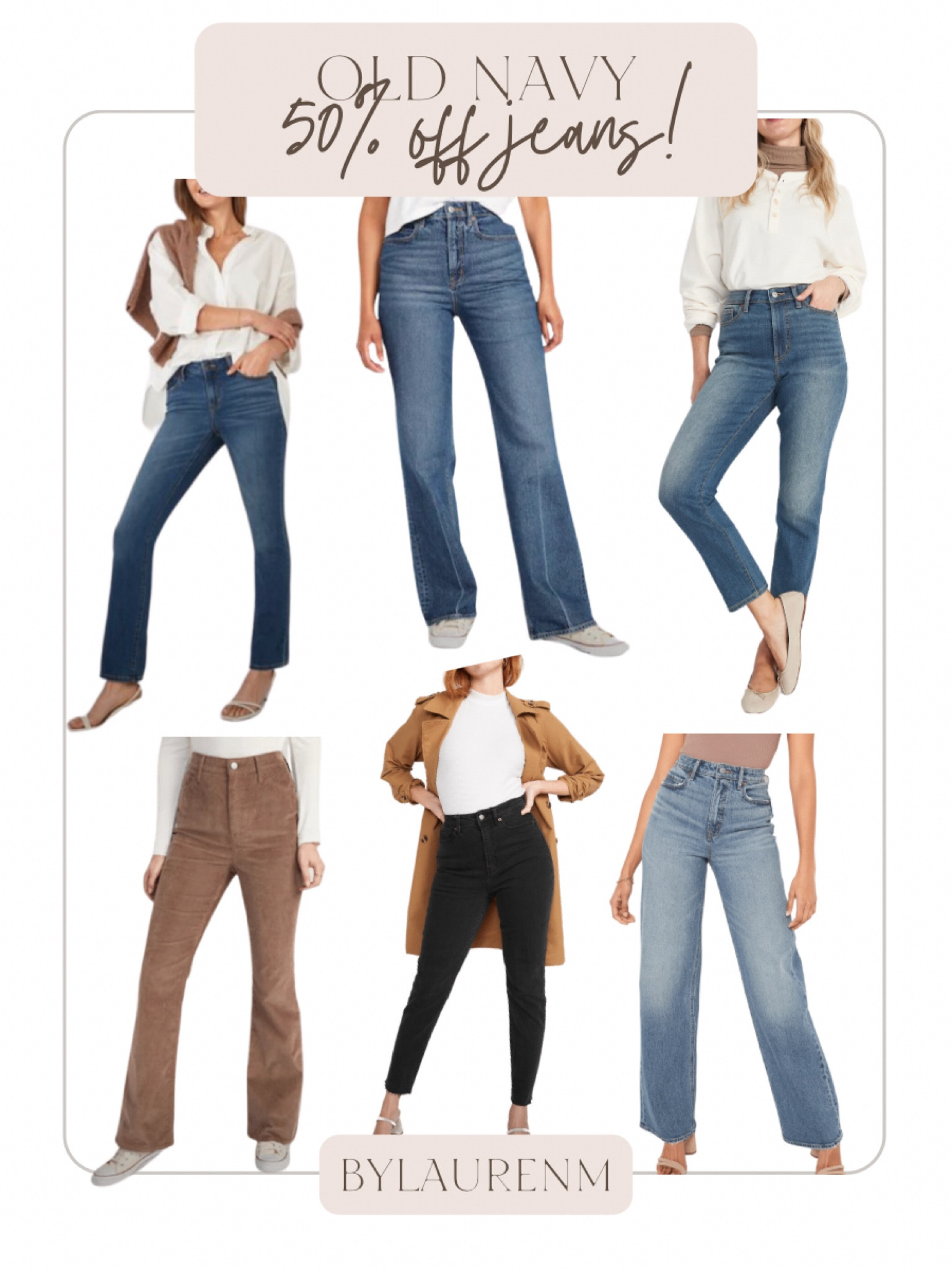 50% off jeans! Straight leg jeans, flare jeans, skinny jeans, wide leg jeans 50% off this weekend at Old Navy! @oldnavy sale! 

#LTKunder50 #LTKsalealert #LTKunder100