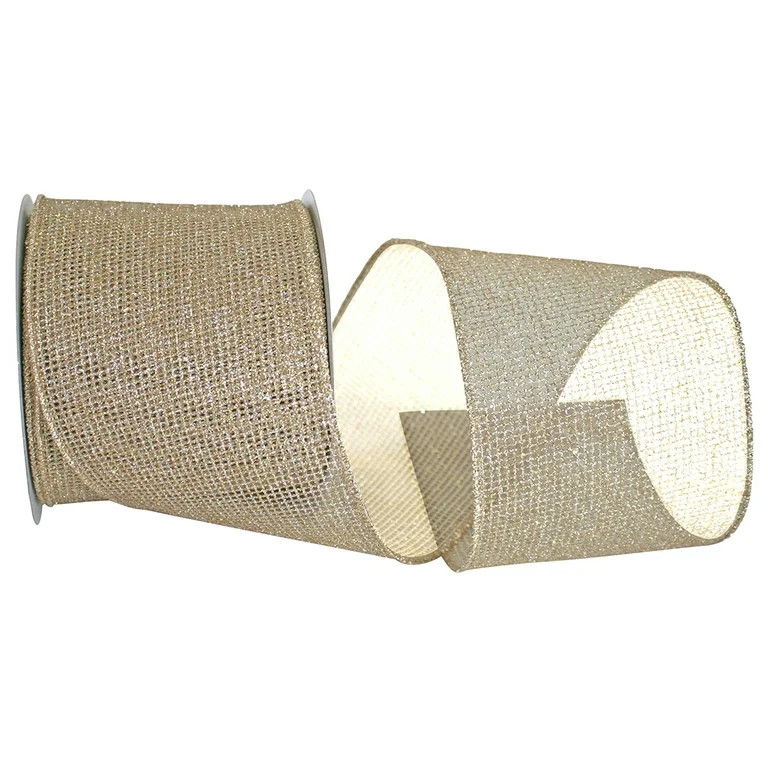 Reliant Ribbon - 93290W-990-10F, Glitter Web Mesh Metallic Wired Edge Ribbon, Gold/silver, 4 Inch... | Walmart (US)
