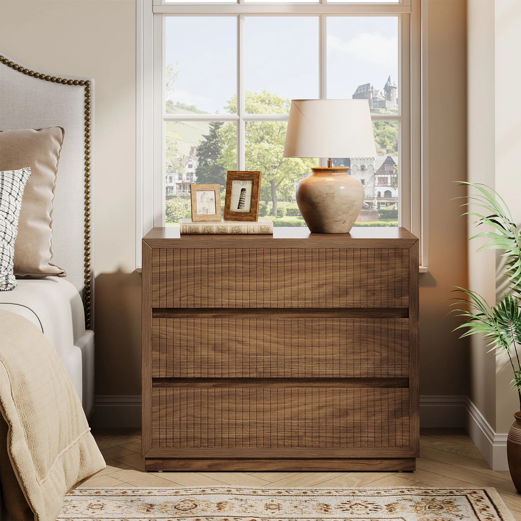 31.5" Wide Fluted Nightstand with 3 Drawers, Oversized Mid-Century Modern Night Stands Wood Besid... | Wayfair North America