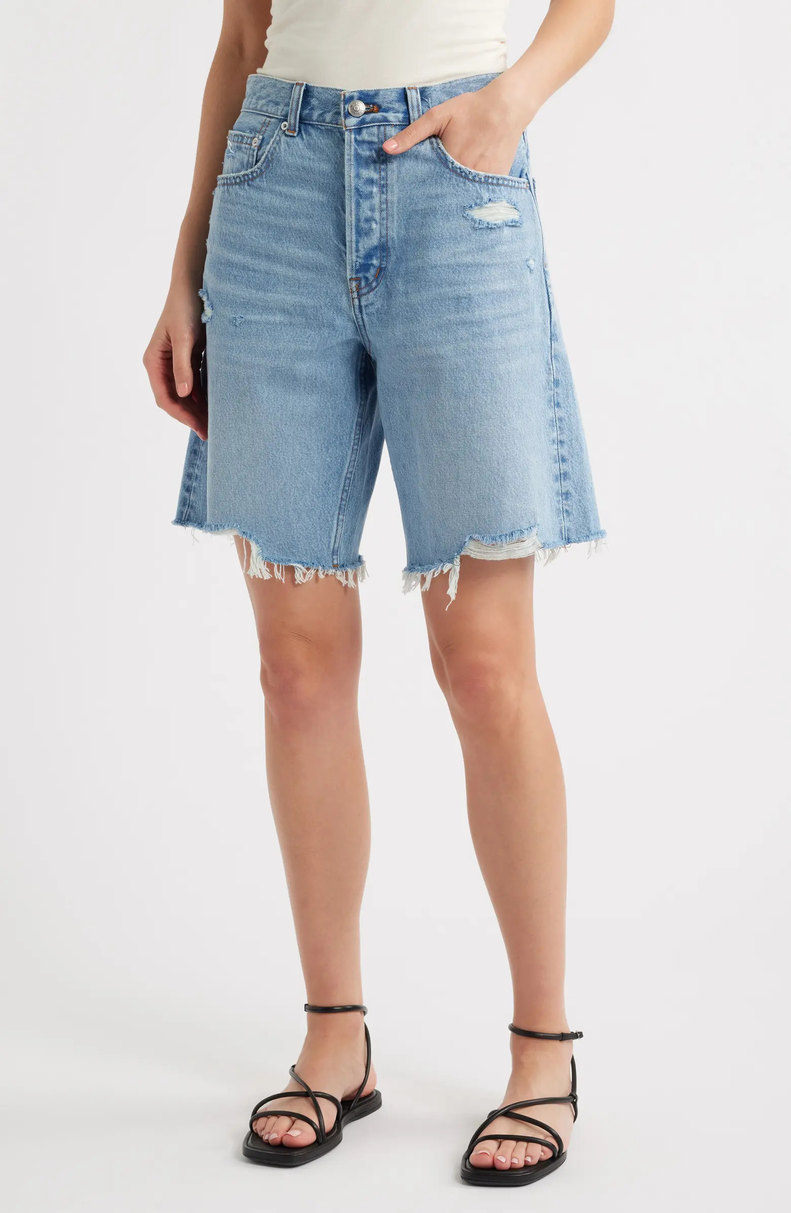 The Essex Raw Hem Long Baggy Denim Shorts | Nordstrom