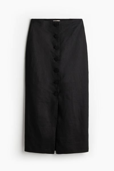 Button-front Linen Skirt - Black - Ladies | H&M US | H&M (US + CA)