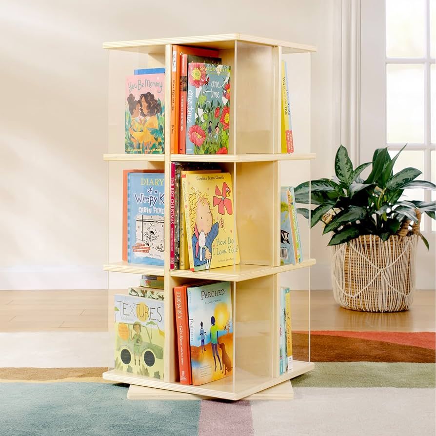 Guidecraft EdQ Rotating Book Display - Birch: Spinning Plywood Storage Bookshelf with Acrylic Win... | Amazon (US)