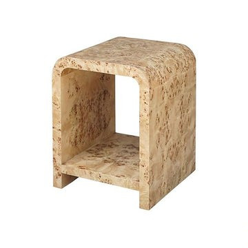 Putnam Waterfall Edge Two Tier Side Table in Burl Wood | Burke Decor