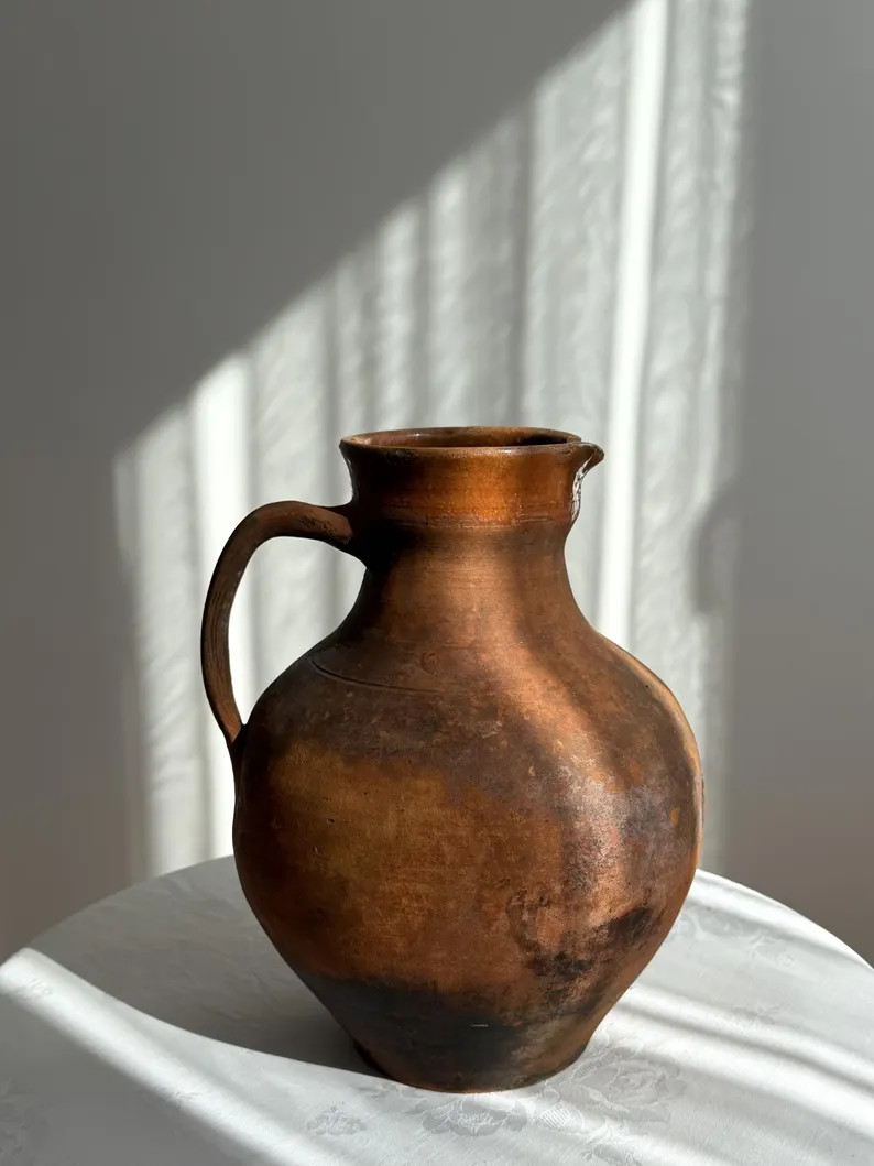 Vintage Clay Jug With Handle \u2013 Handmade Rustic Ceramic Pitcher - Etsy | Etsy (Global)