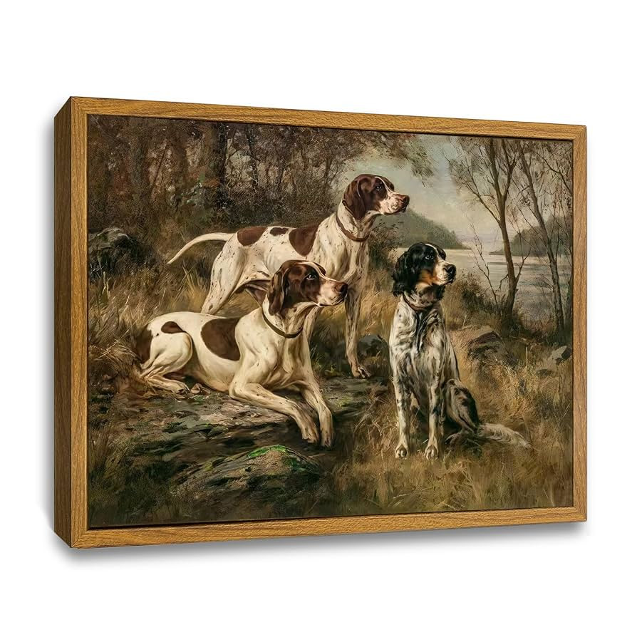 ARQRAYGYS Framed Canvas Wall Art Room Decor, Three hounds Painting Prints, 9×11in Vintage Wall A... | Amazon (US)