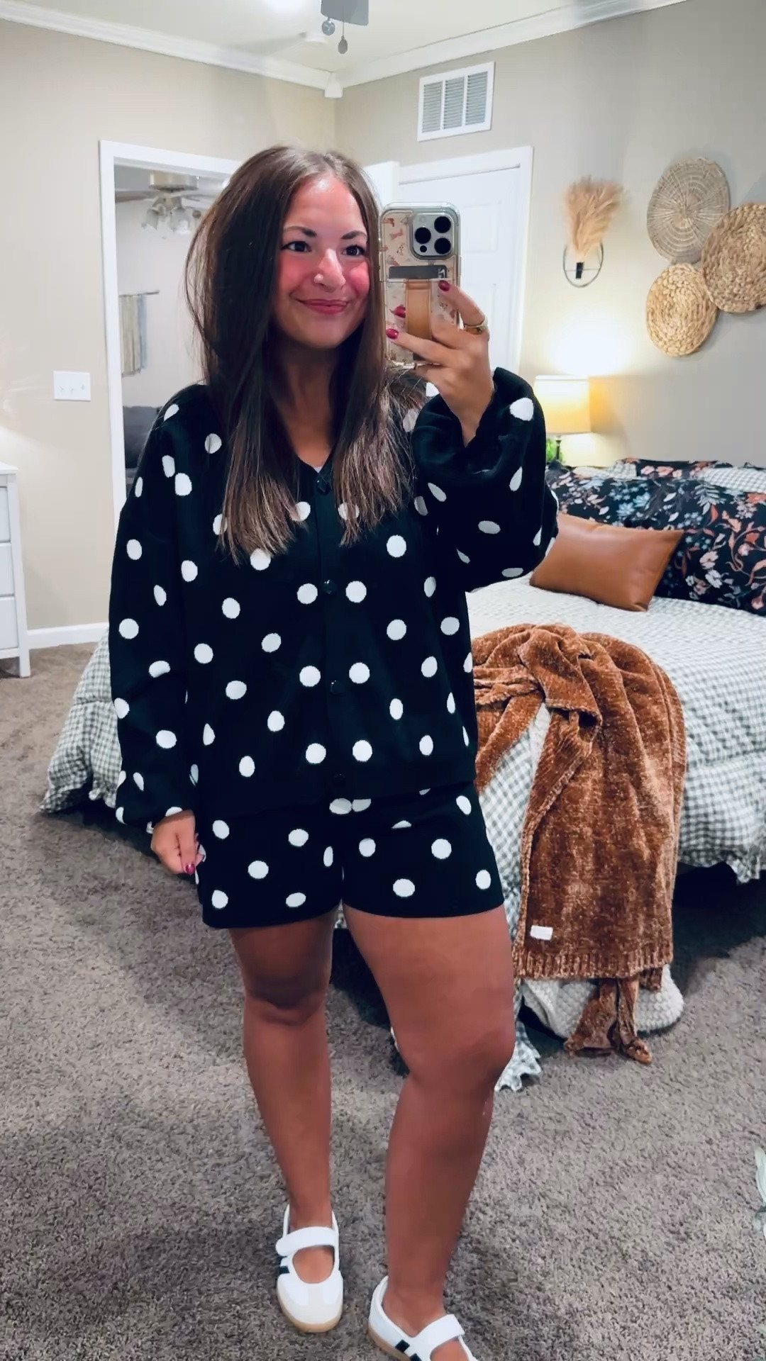 This polka-dot cardigan and shorts set is so fun and comfy! 🖤 Wear the pieces together or style the cardigan with jeans for a cute fall look! ✨

sneakers: fit true to size // wearing a kids 3.5 (linking adult size as well)
set: fits true to size // wearing a large 

 #LTKootd #LTKMidsize