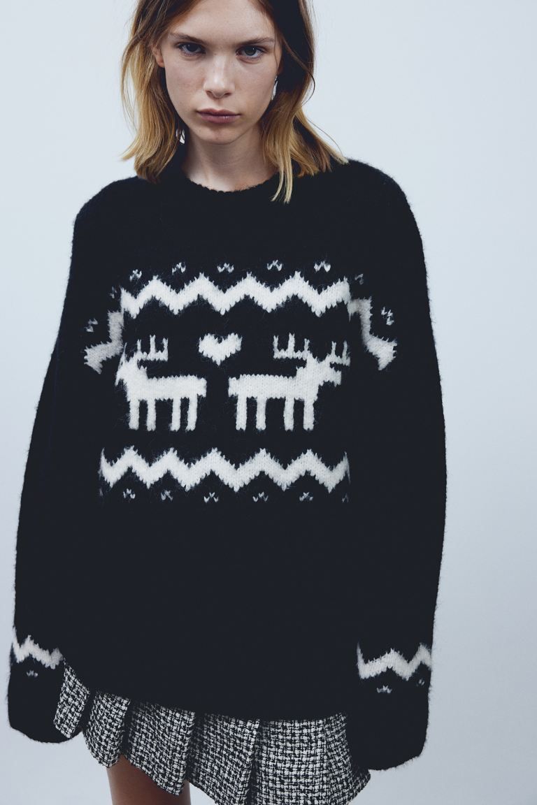 Jacquard-knit Sweater - Black/patterned - Ladies | H&M US | H&M (US + CA)