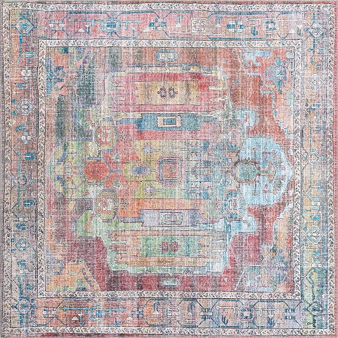 Rugs.com Maahru Collection Washable Rug – 8 Ft Square Multi Low-Pile Rug Perfect for Living Roo... | Amazon (US)