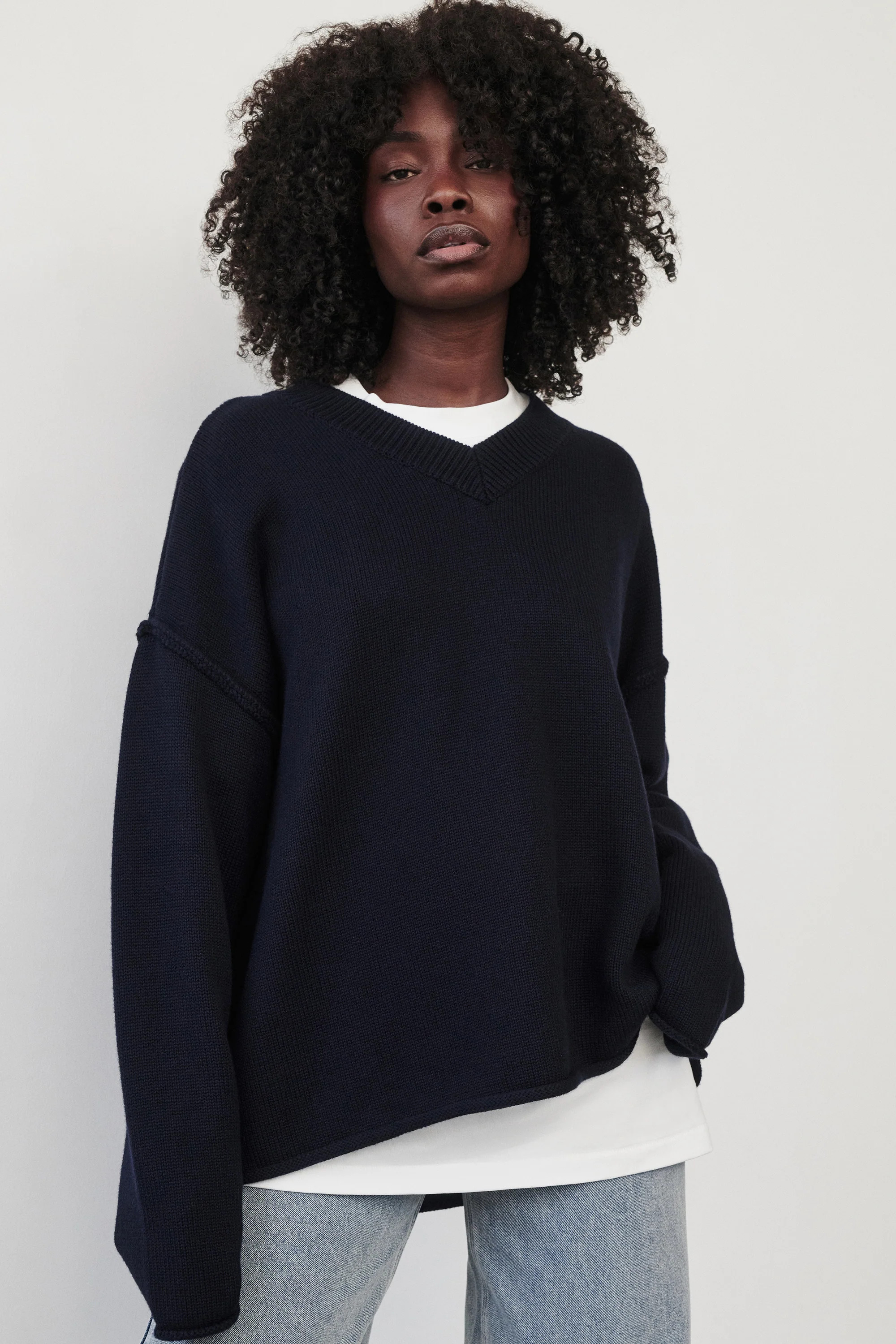 FLINT INK V NECK KNIT JUMPER | DISSH