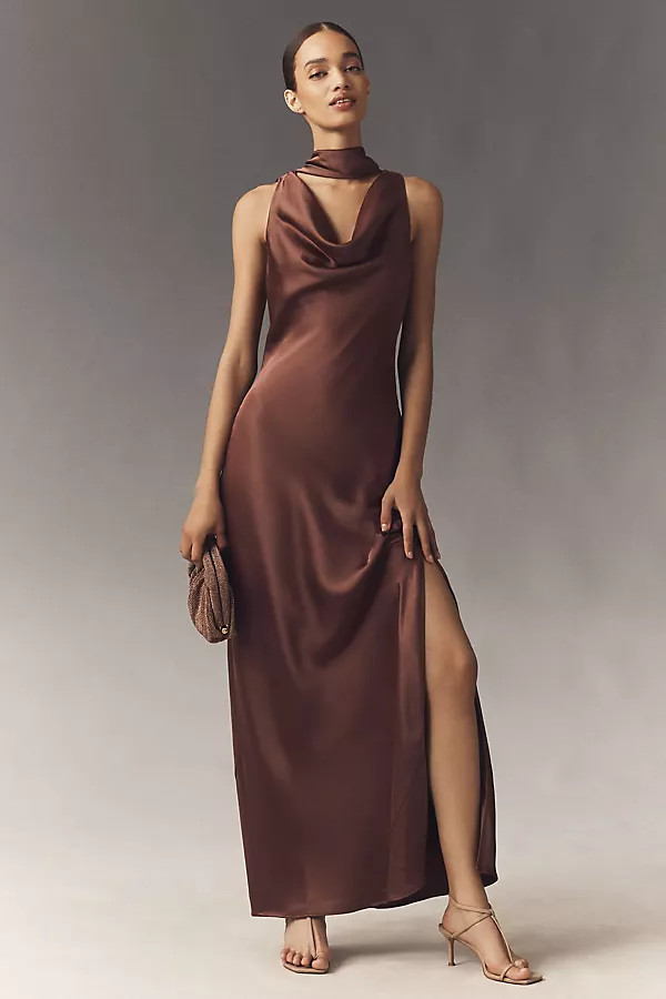 Satin Cowled Scarf-Neck Maxi Dress | Anthropologie (US)