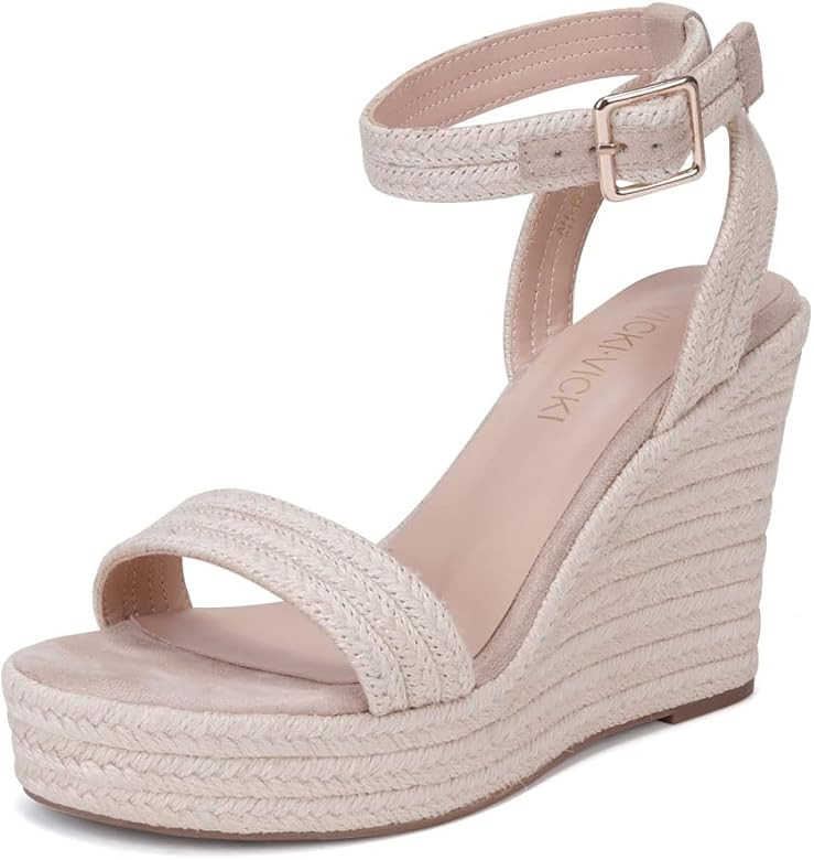 VICKI·VICKI Women's Platform Sandals Wedge Ankle Strap Open Toe Sandals | Amazon (US)