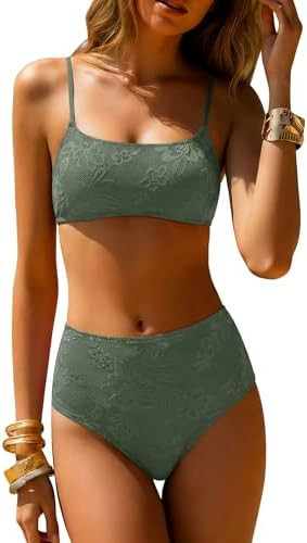 ANRABESS Womens High Waisted Bikini Sets 2 Piece Swimsuits Cute Lace Square Neck Modest Bathing S... | Amazon (US)