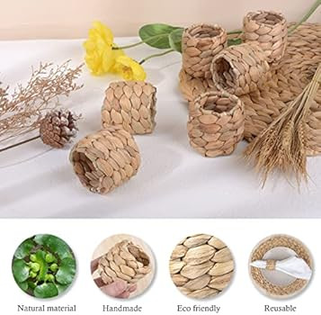 APTWOW Water Hyacinth Napkin Rings Set of 12, Hand-Woven Farmhouse Napkin Rings, Rustic Napkin Ri... | Amazon (US)