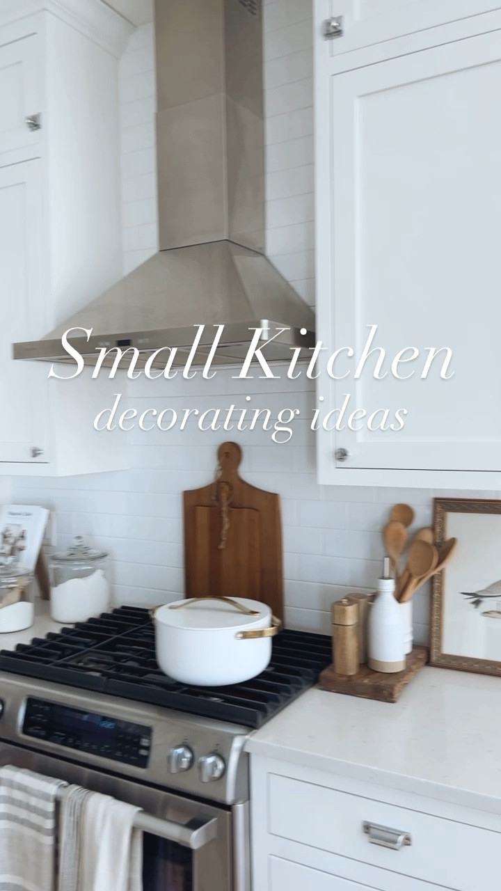 For my small kitchen I decorate with mostly functional decor like wood cutting boards, pretty olive oil bottle, glass canisters filled with items I use daily, my most used cookbooks  

#LTKhome #LTKstyletip #LTKFind