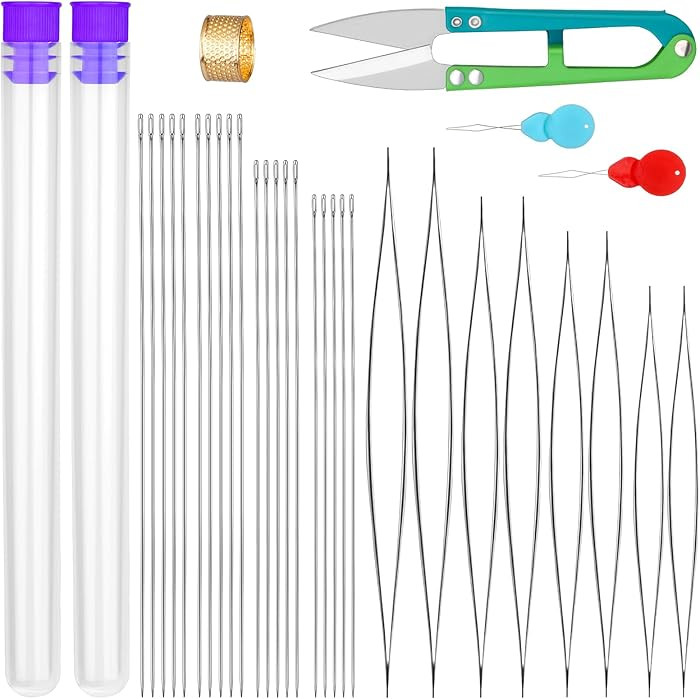 UOOU 28 Pcs Beading Needles Set Include 20 Pcs Long Straight Beading Thread Needles + 8 Pcs Big E... | Amazon (US)