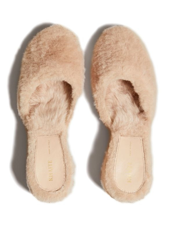 KHAITE Clio 50mm Shearling Mules - Farfetch | Farfetch Global