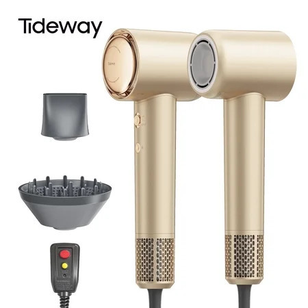 Tideway H11 Hair Dryer with Diffuser, High-Speed 110,000 RPM Brushless Motor, Plasma Tech, Smart Temp Control, Lightweight, Gold | Walmart (US)