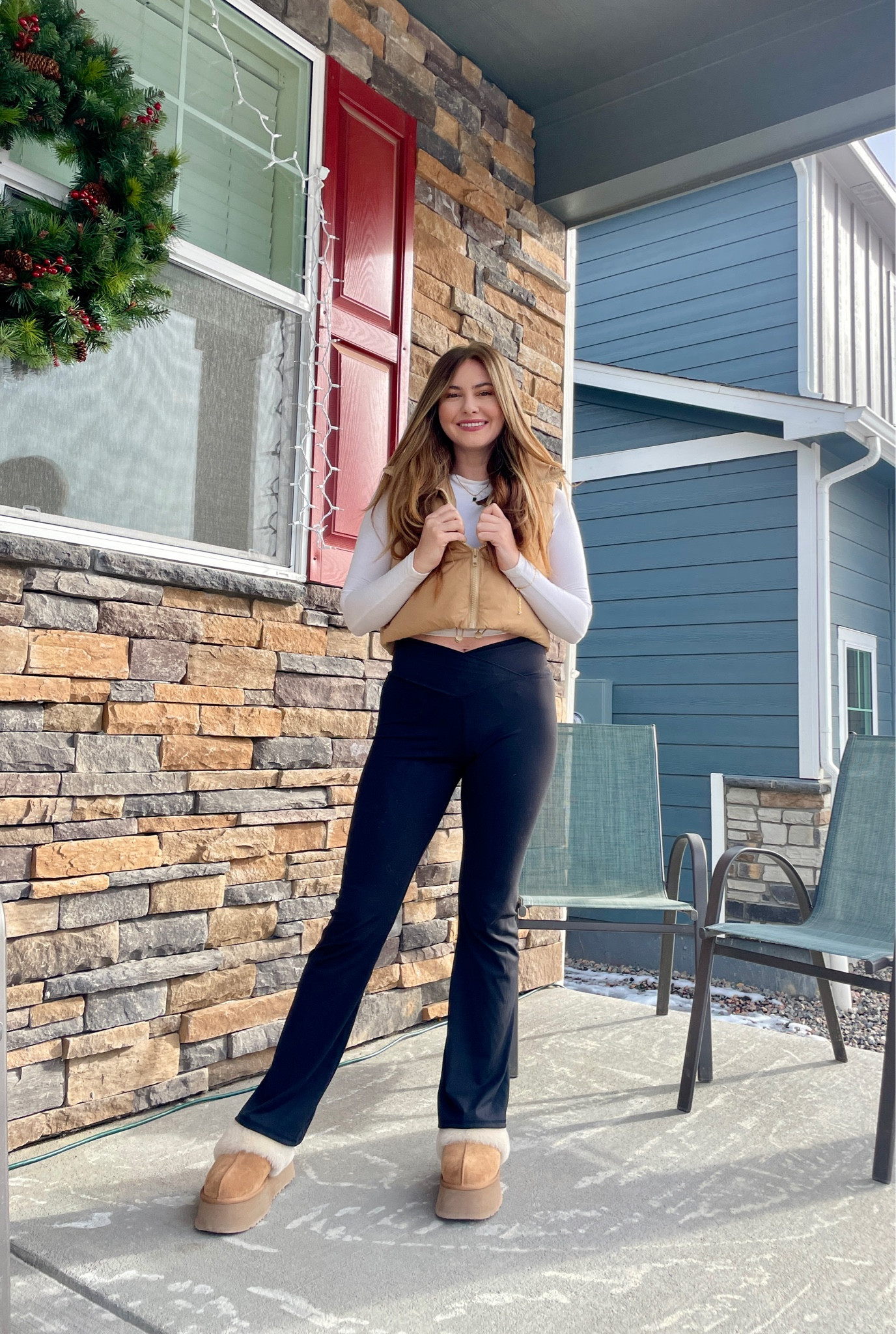 Love these $24 leggings from Amazon! They feel like 🧈! I’m in a small. Paired with my puffer vest (size small), a long sleeve from Naked Wardrobe and my Ugg platforms  

#LTKstyletip #LTKfit #LTKunder100