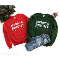 Merry & Bright Sweatshirt, Christmas Party Shirts, Cute Holiday Women Sweater | Etsy (US)