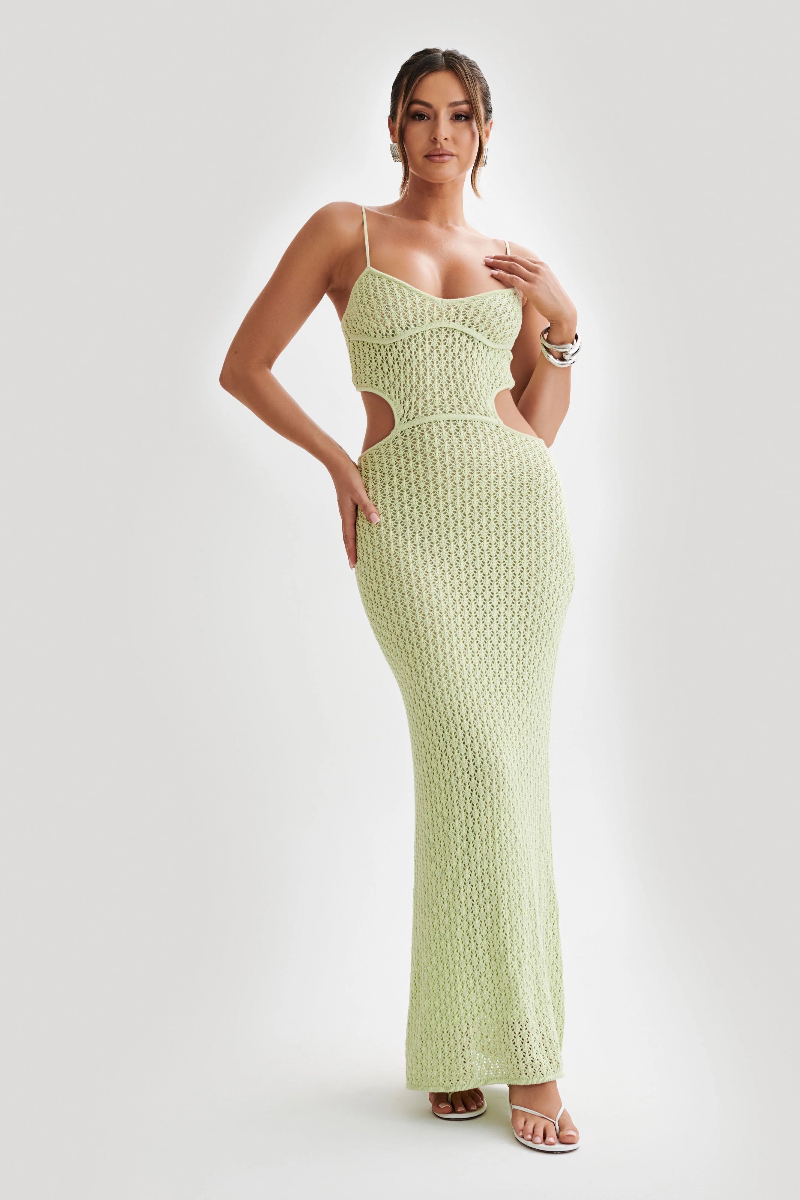 Nerida Knit Cut Out Maxi Dress - Seafoam Green | MESHKI US