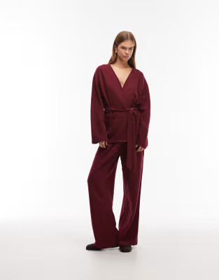 ASOS DESIGN Supersoft wide leg pleat front sweatpants in dark cherry - part of a set | ASOS (Global)