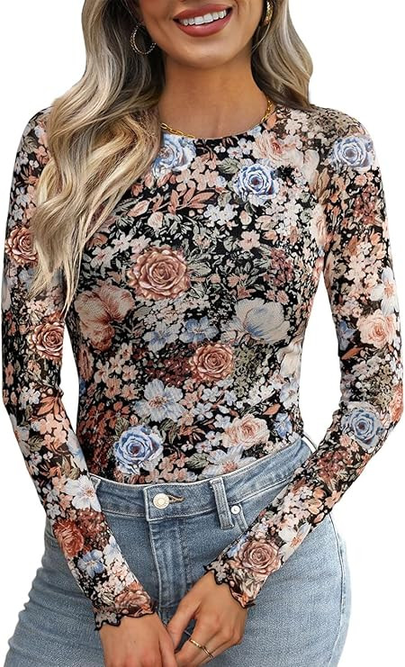 WIHOLL Womens Mesh Sheer Tops Sexy Crew Neck Summer Loose FIt Party Clubwear Shirts | Amazon (US)