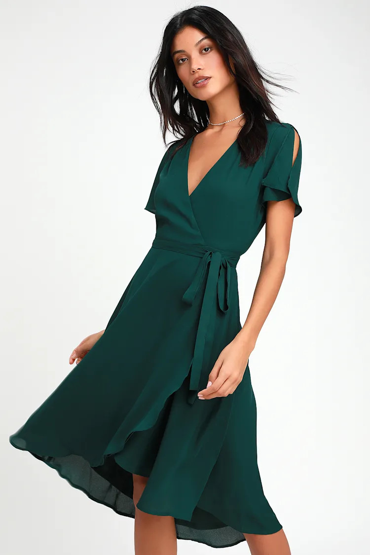 Rise to the Occasion Emerald Green Midi Wrap Dress | Lulus