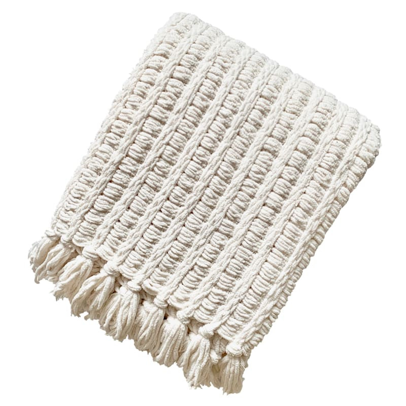 Ivory Chenille Basketweave Throw Blanket, 50x60 | At Home