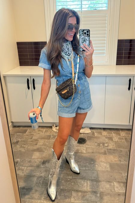 Use code JESS20 on my denim romper and rhinestone scarf 
Country music concert 
Thomas Rhett concert 


#LTKFestival #LTKSeasonal