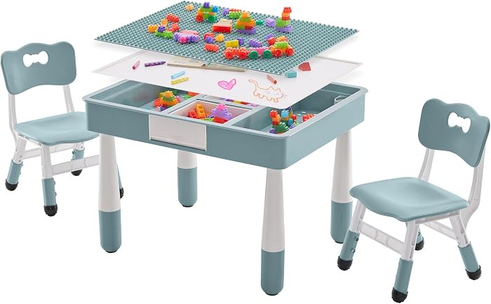 4 in 1 Kids Table and 2 Chairs Set with Storage, Toddler Table and Chair Set for Kids Ages 3-10, ... | Amazon (US)