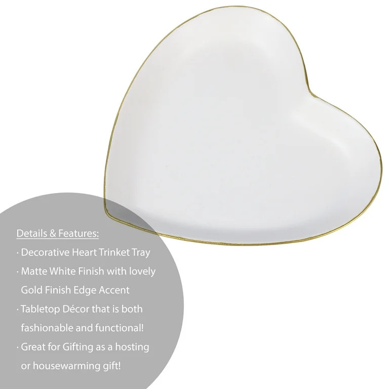 Mainstays 5.9" Heart White and Gold Accented Ceramic Decorative Trinket Tray | Walmart (US)