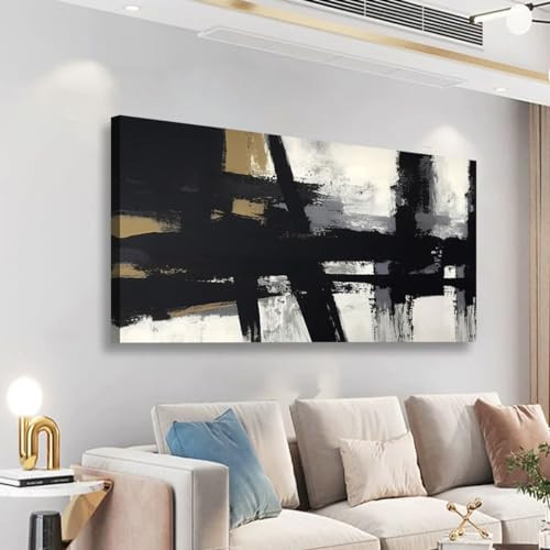 Black and White Abstract Pictures Canvas Wall Art for Living room Office Bedroom Wall Decor,Abstract Wall Art Print Paintings Modern Black Yellow Artwork Waterproof Ready to Hang-28X57 inch | Amazon (US)