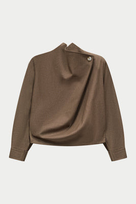 Micro Check Funnel Neck Top - Brown | The Couture Club